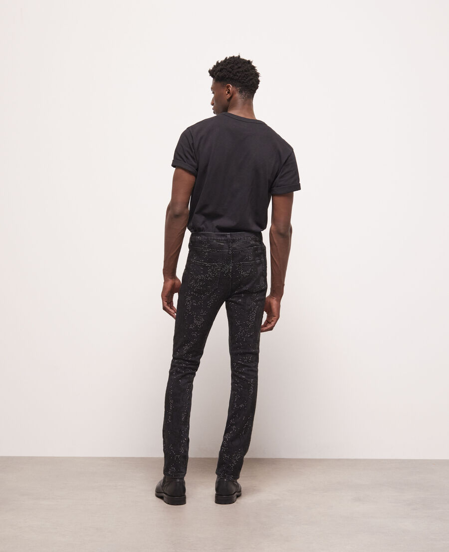 black slim-fit jeans with rhinestones