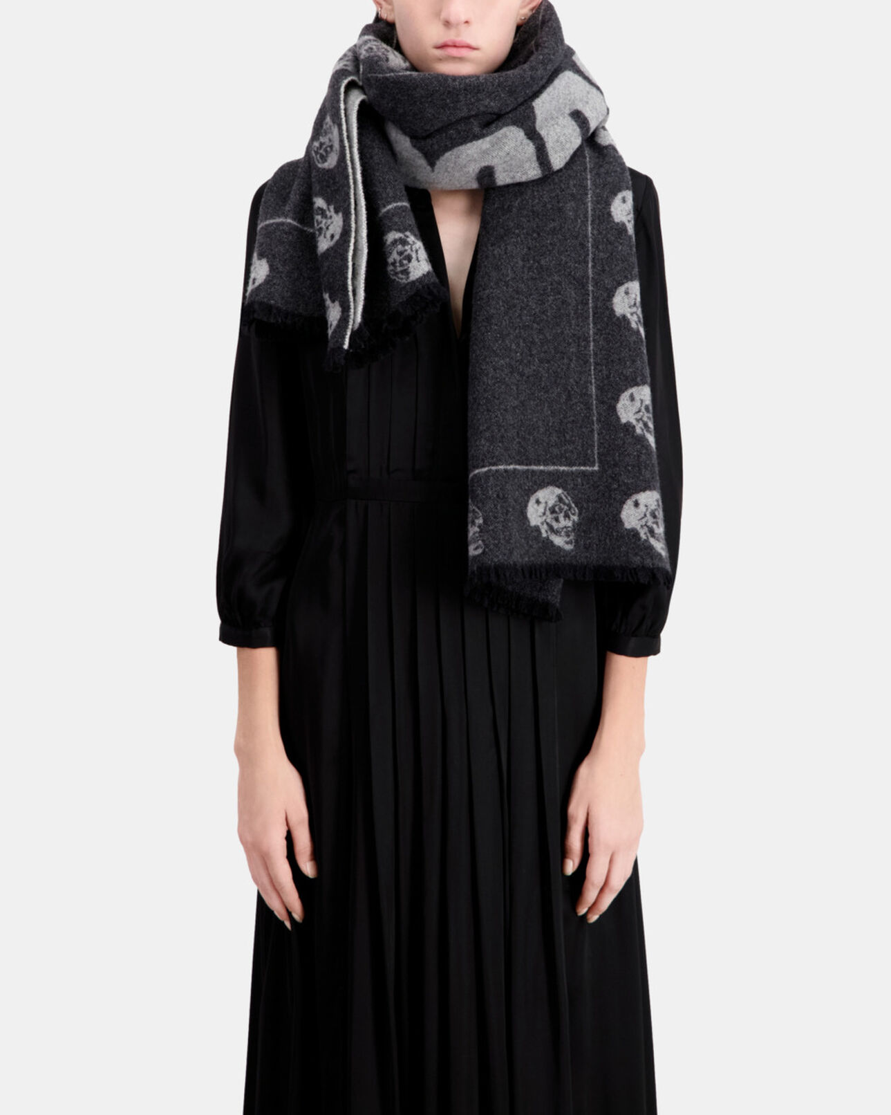 The Kooples MEN GREY grey wool scarf with logo