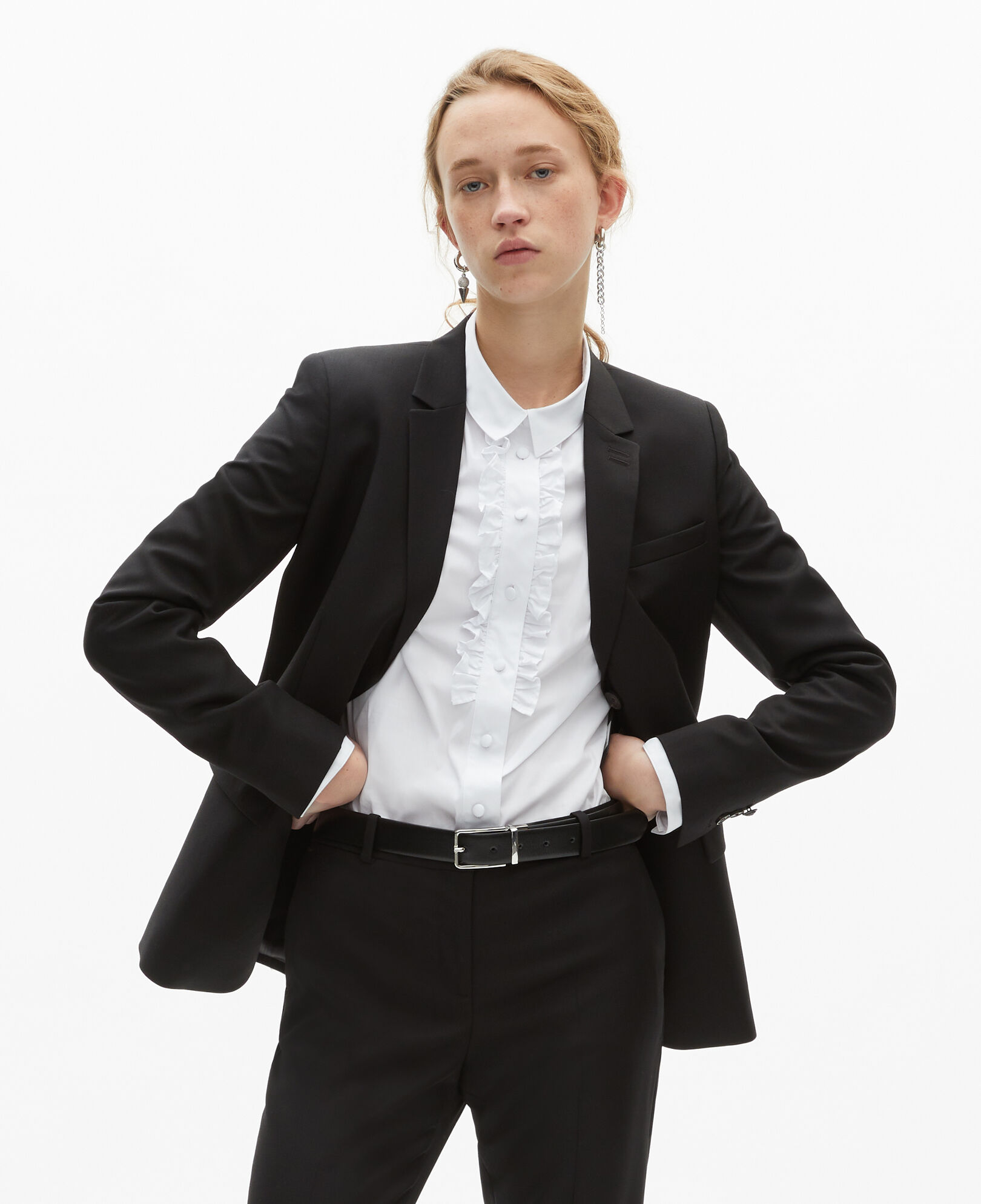 The Kooples WOMEN BLACK black wool suit jacket cinched cut