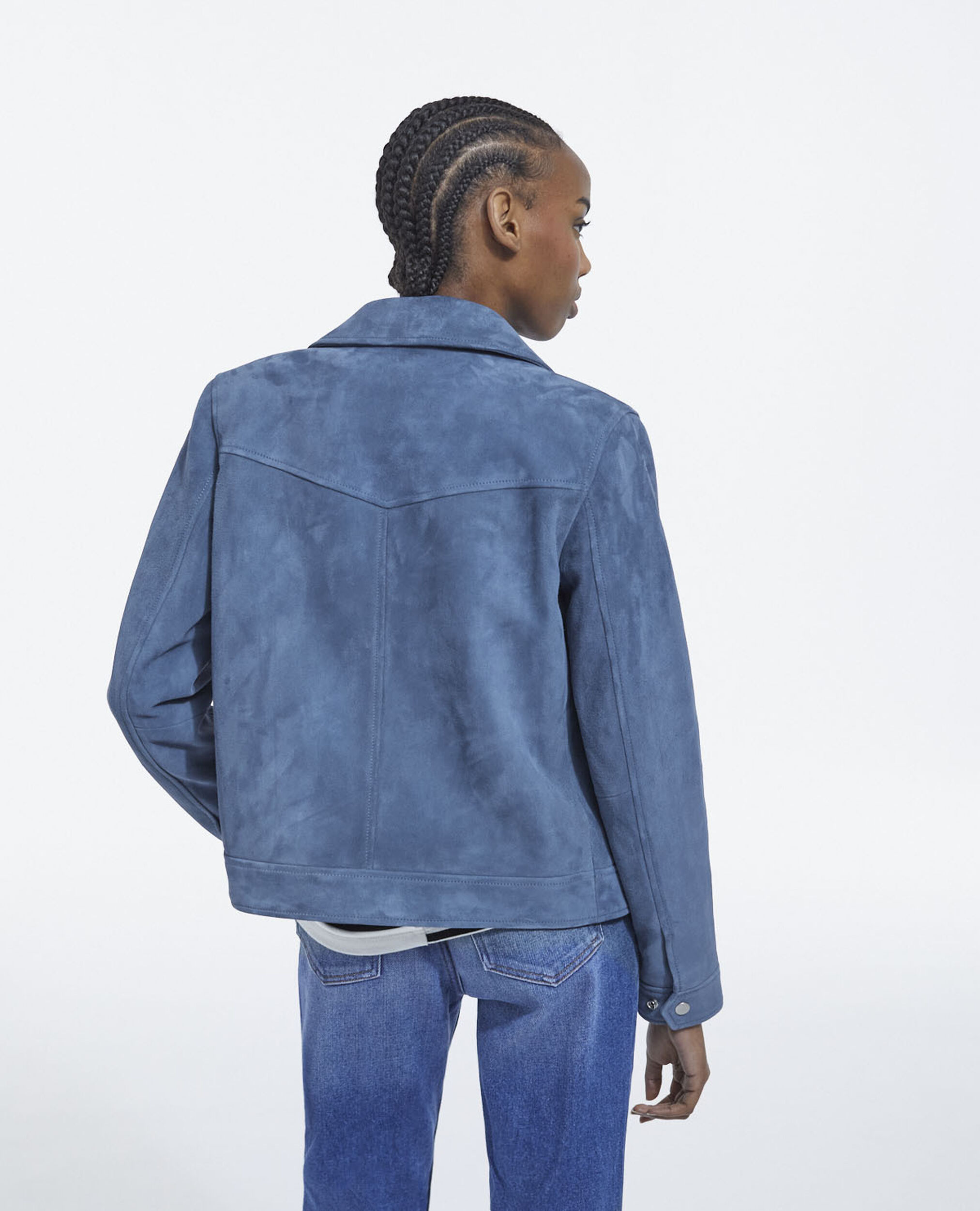 Suede leather jacket, BLUE, hi-res image number null