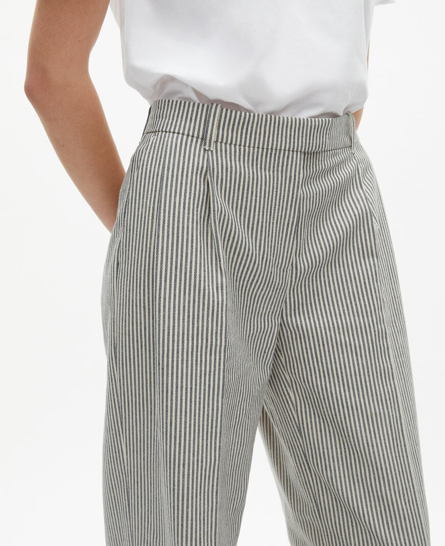 The Kooples WOMEN BLANC / BLEU loose-fitting striped pants in white cotton and linen