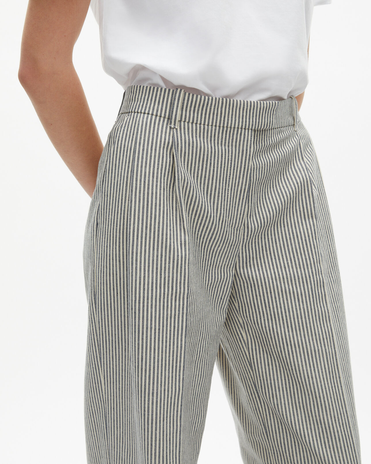 The Kooples DAMEN BLANC / BLEU lockere, gestreifte hose aus weißer baumwolle und leinen