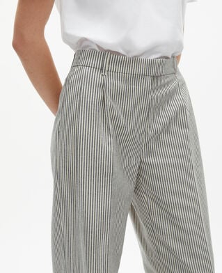 The Kooples WOMEN BLANC / BLEU loose-fitting striped pants in white cotton and linen