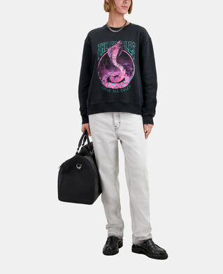 The Kooples WOMEN BLACK WASHED women's black sweatshirt with cobra serigraphy