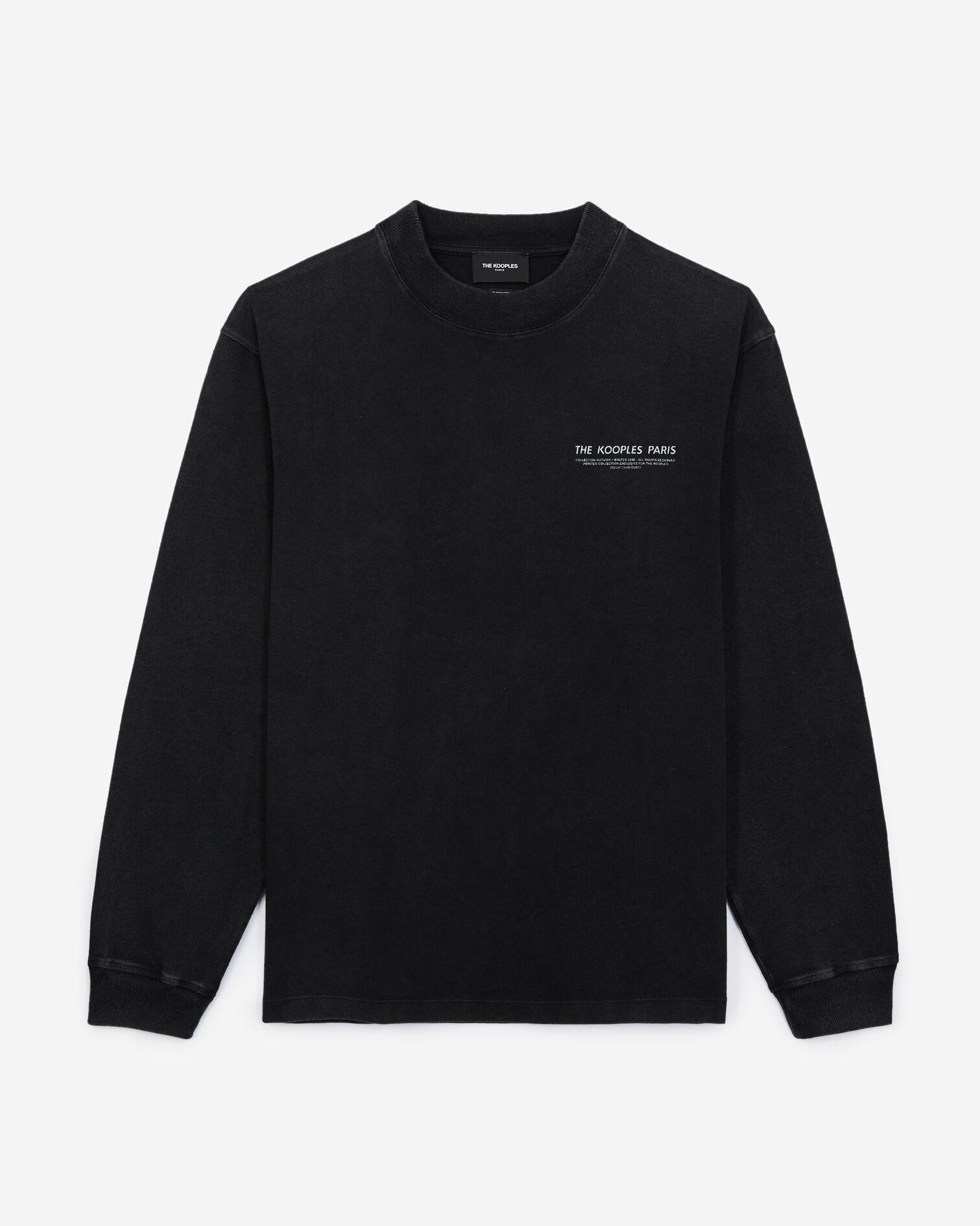 Black cotton T-shirt with long sleeves, BLACK WASHED, hi-res image number null