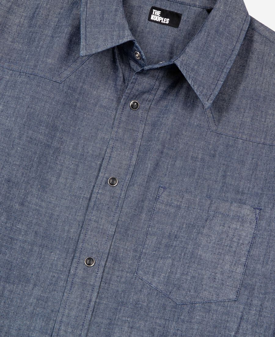 The Kooples MEN BLUE ELECTRIC blue raw denim shirt