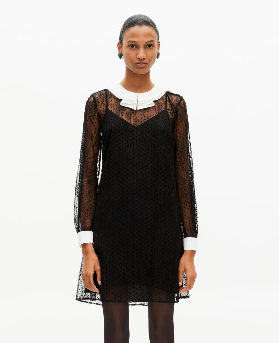 The Kooples DAMEN BLACK kurzes kleid aus spitze mit plumetis und strasssteinen schwarz