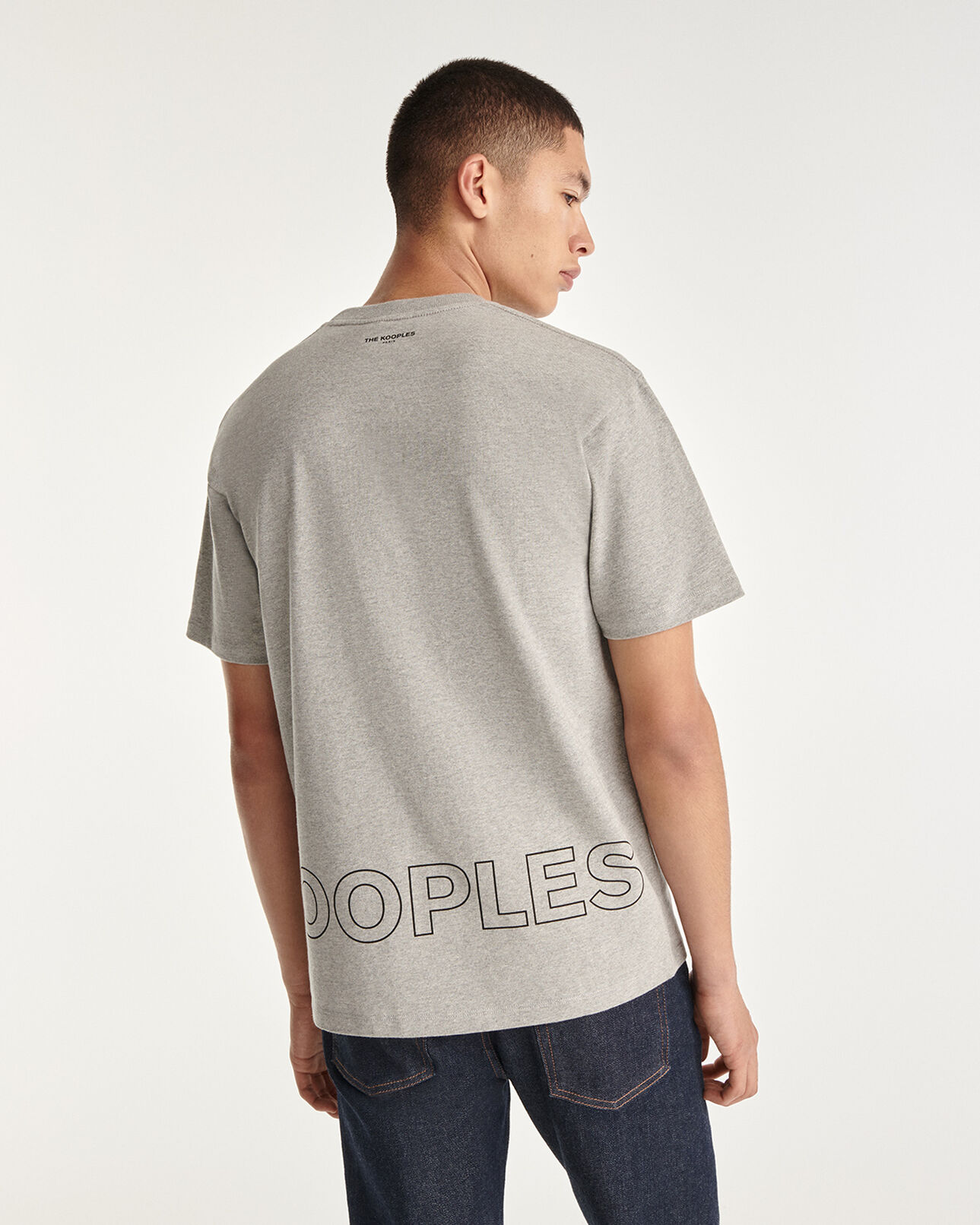 The Kooples HOMME MIDDLE GREY MELANGE t-shirt gris coton à imprimé the kooples