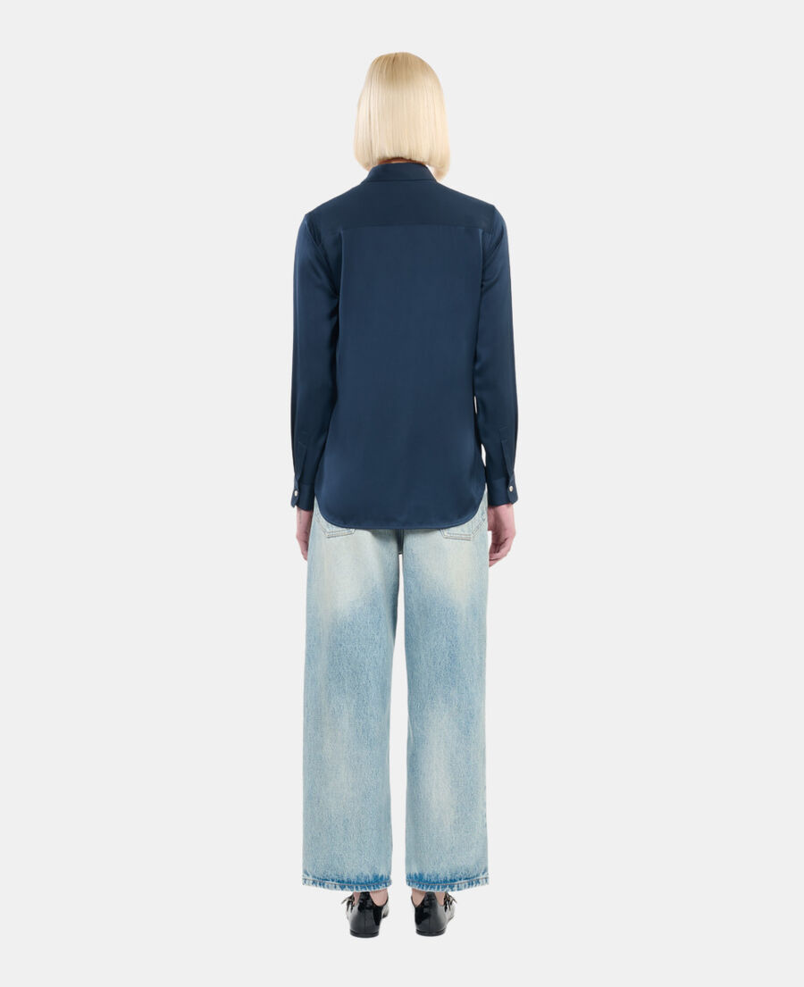 The Kooples F DARK NAVY navy blue silk shirt 