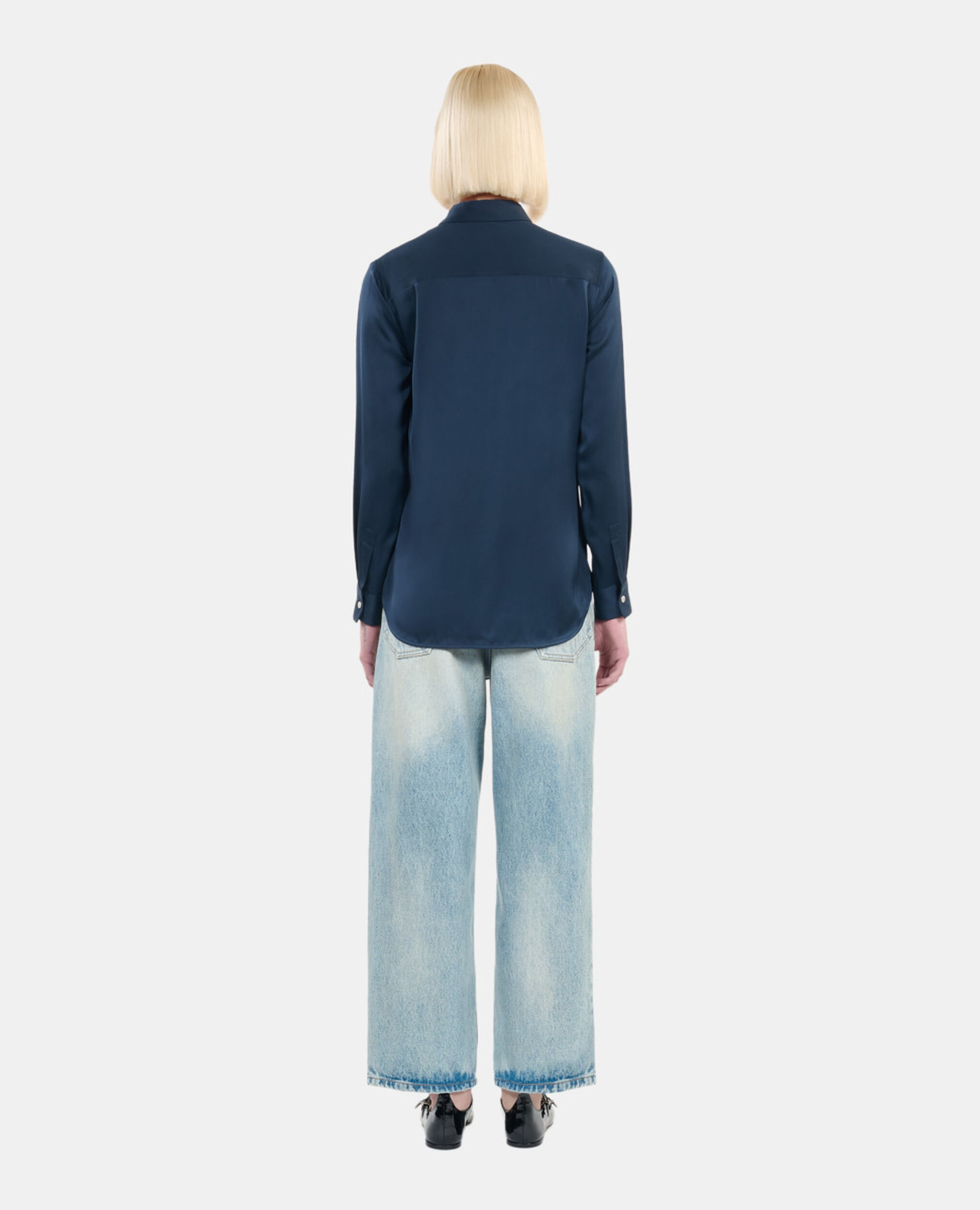 Navy blue silk shirt , DARK NAVY, hi-res image number null