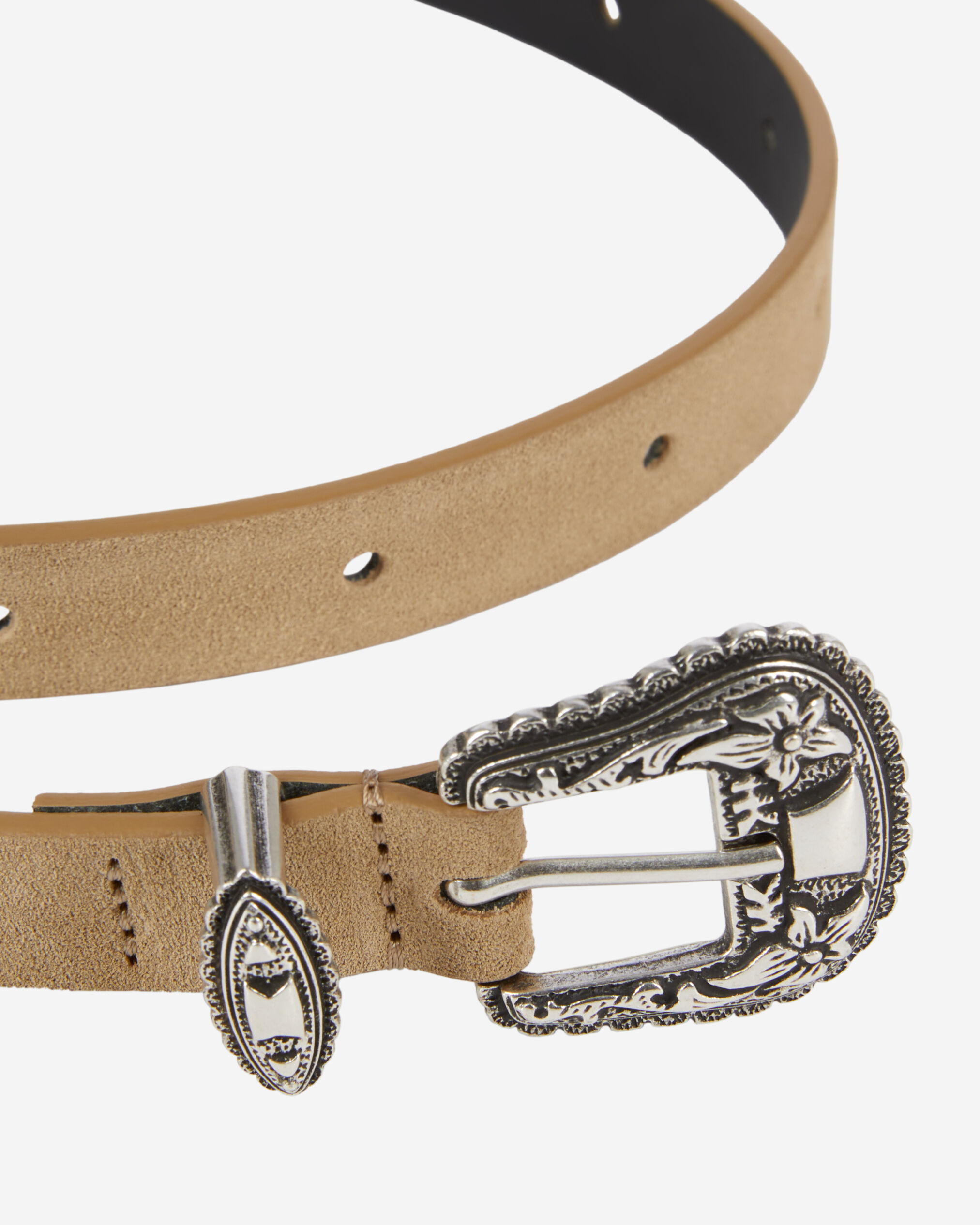 Ceinture fine en cuir camel avec boucle Western