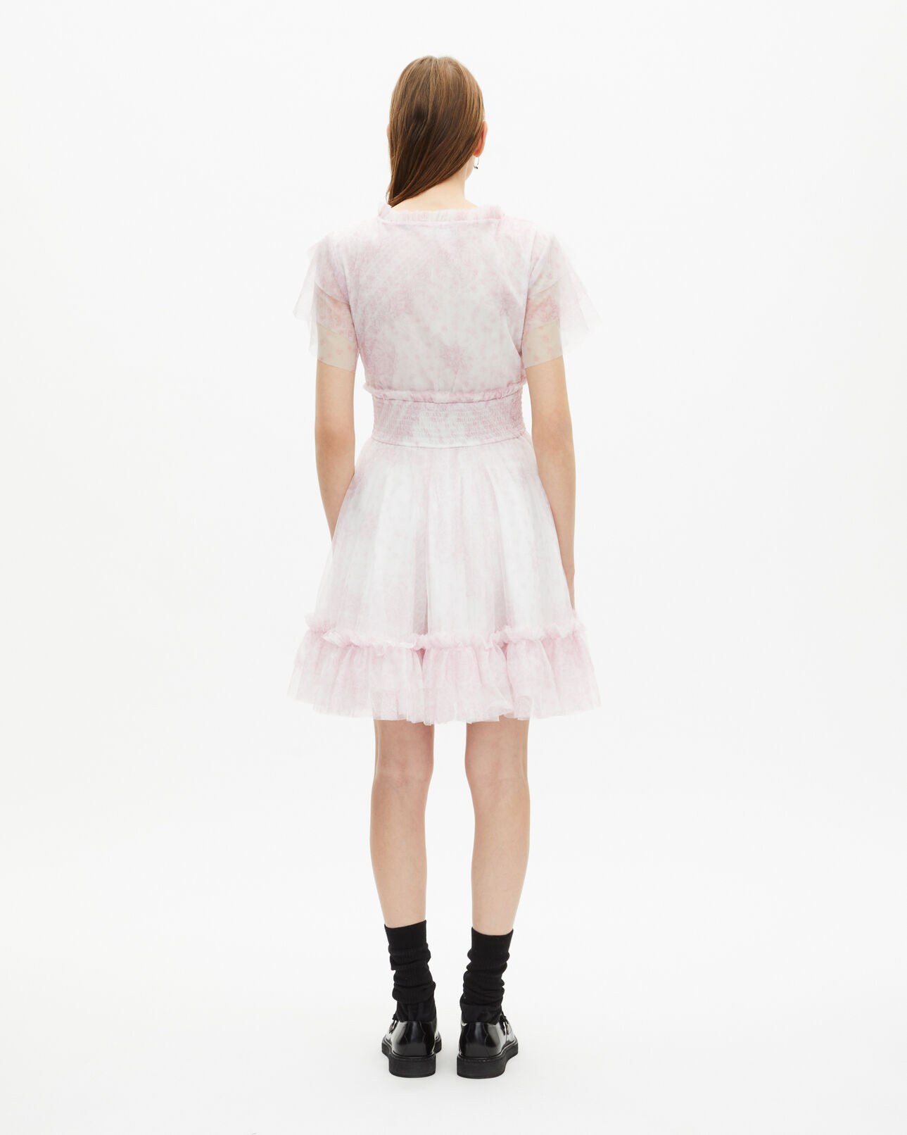 The Kooples WOMEN WHITE - PINK 'pale lilac' print short tulle dress
