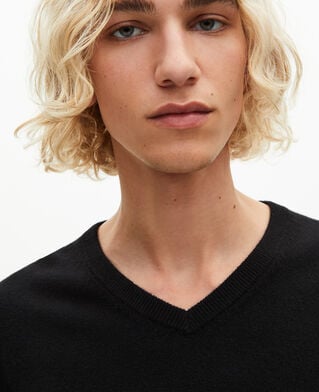 The Kooples HOMME BLACK pull col v en cachemire noir