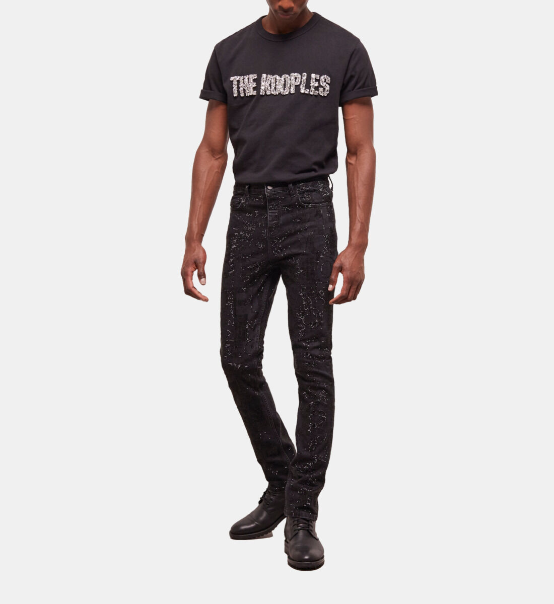 Black slim-fit jeans with rhinestones