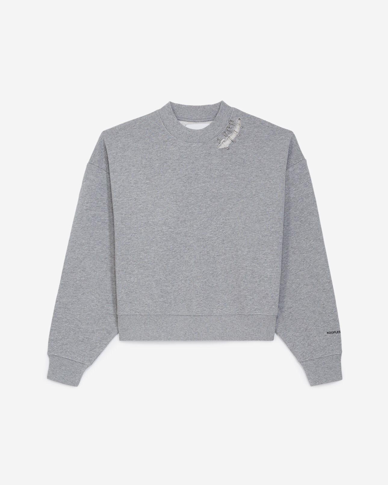 The Kooples FEMME LIGHT GREY MELANGE sweatshirt gris à détails métallisés