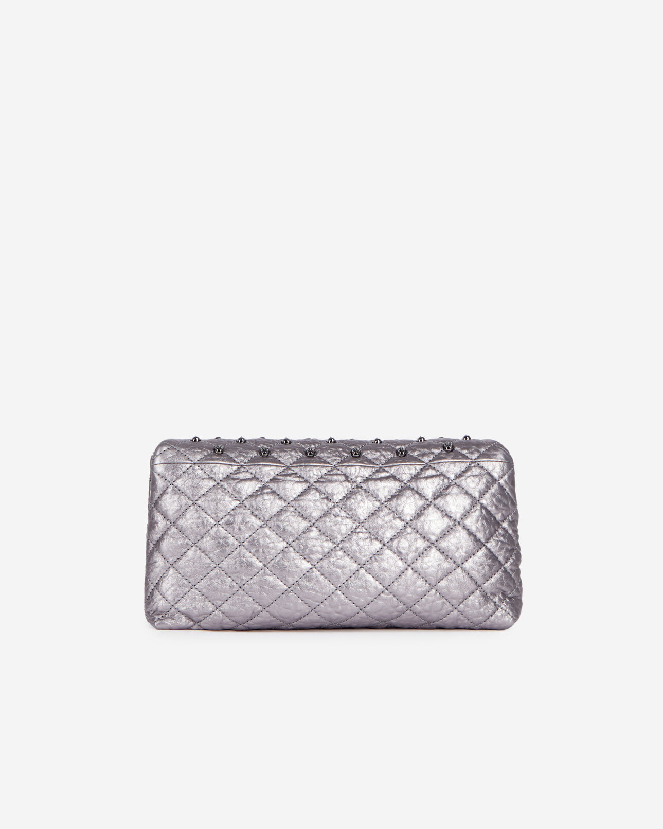The Kooples WOMEN GUN METAL small gunmetal leather pouch with skulls