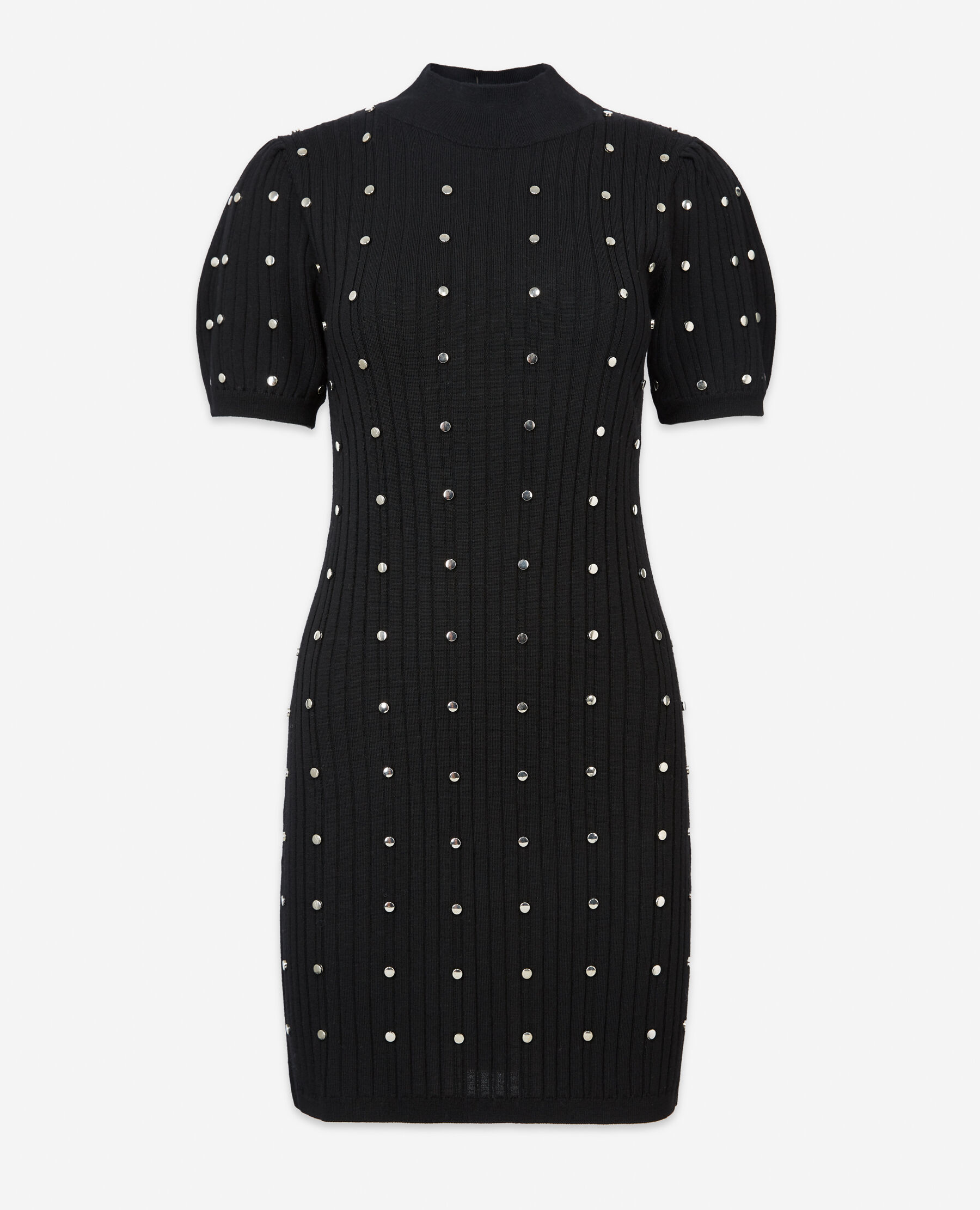 Short black wool dress with stud details