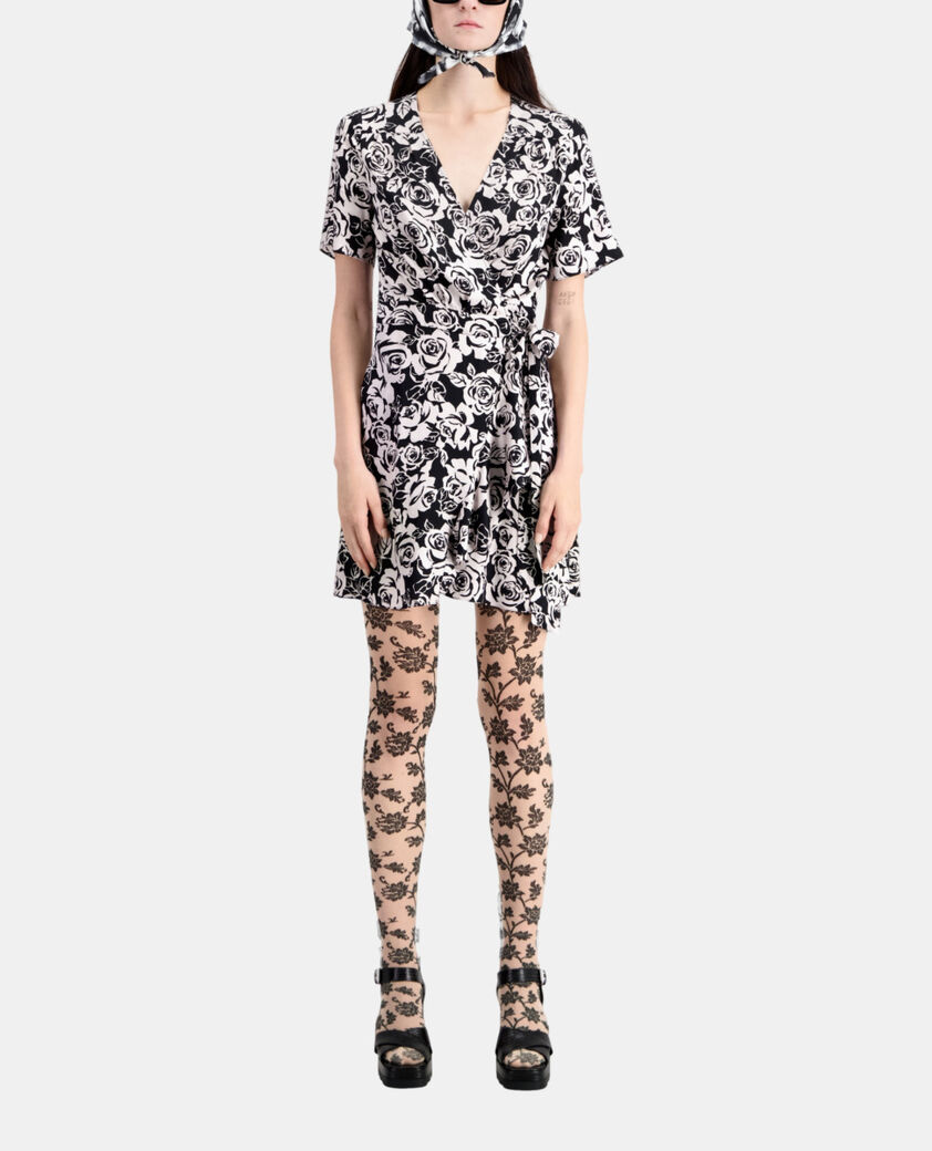 The Kooples MUJER BLACK / PINK vestido cruzado corto estampado