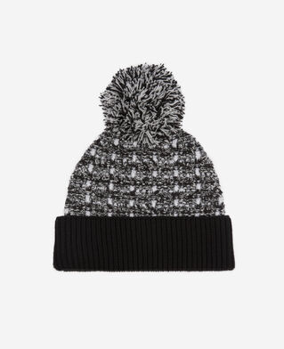 The Kooples F BLACK / WHITE black and white tweed sequined beanie