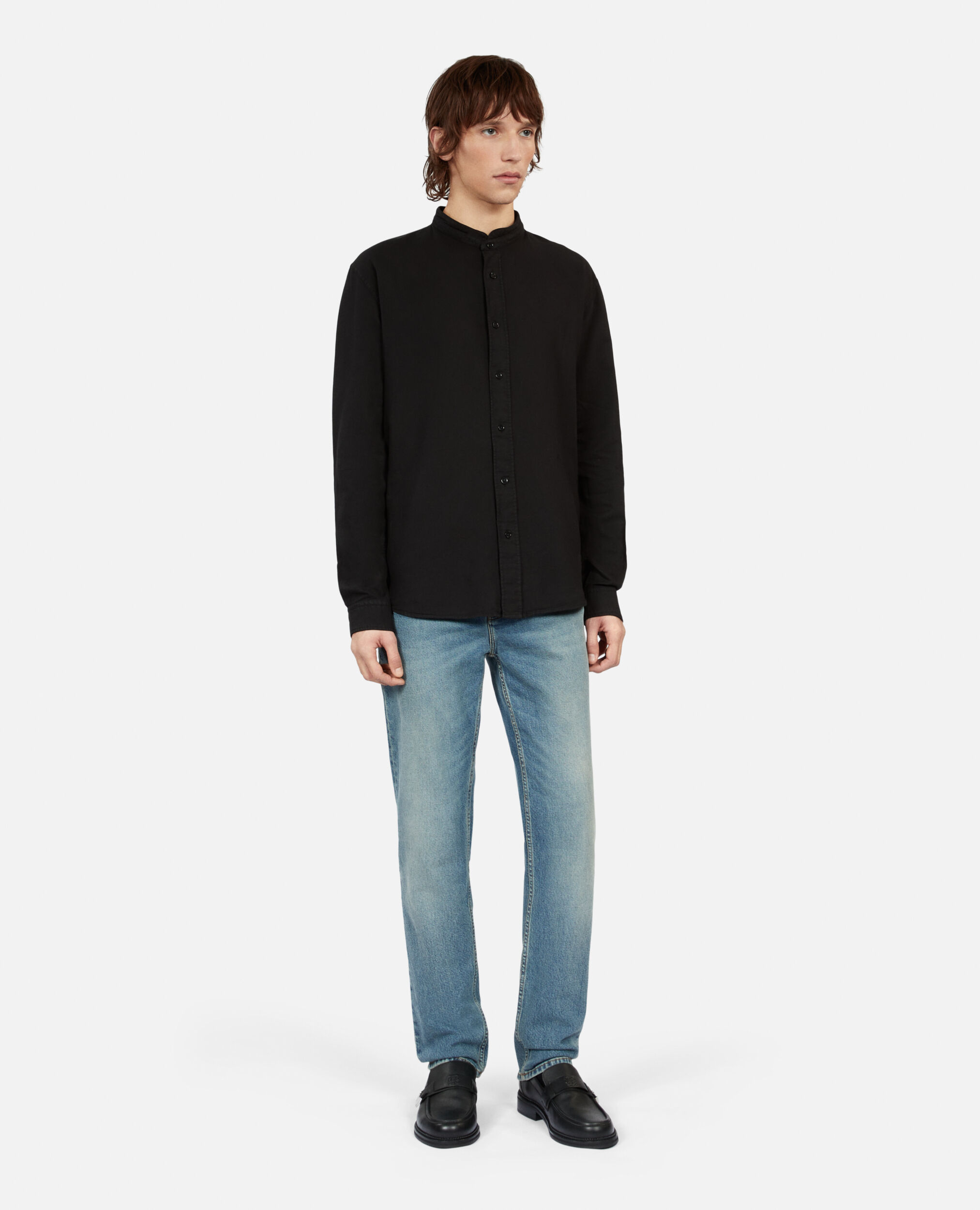 Black cotton and linen shirt, BLACK, hi-res image number null