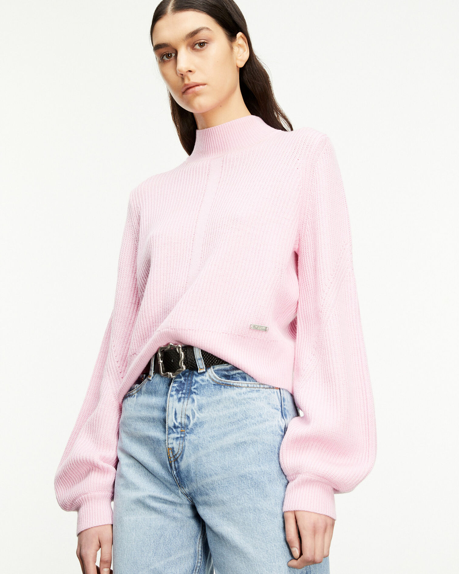 Roomy light pink sweater in merino wool, PINK, hi-res image number null
