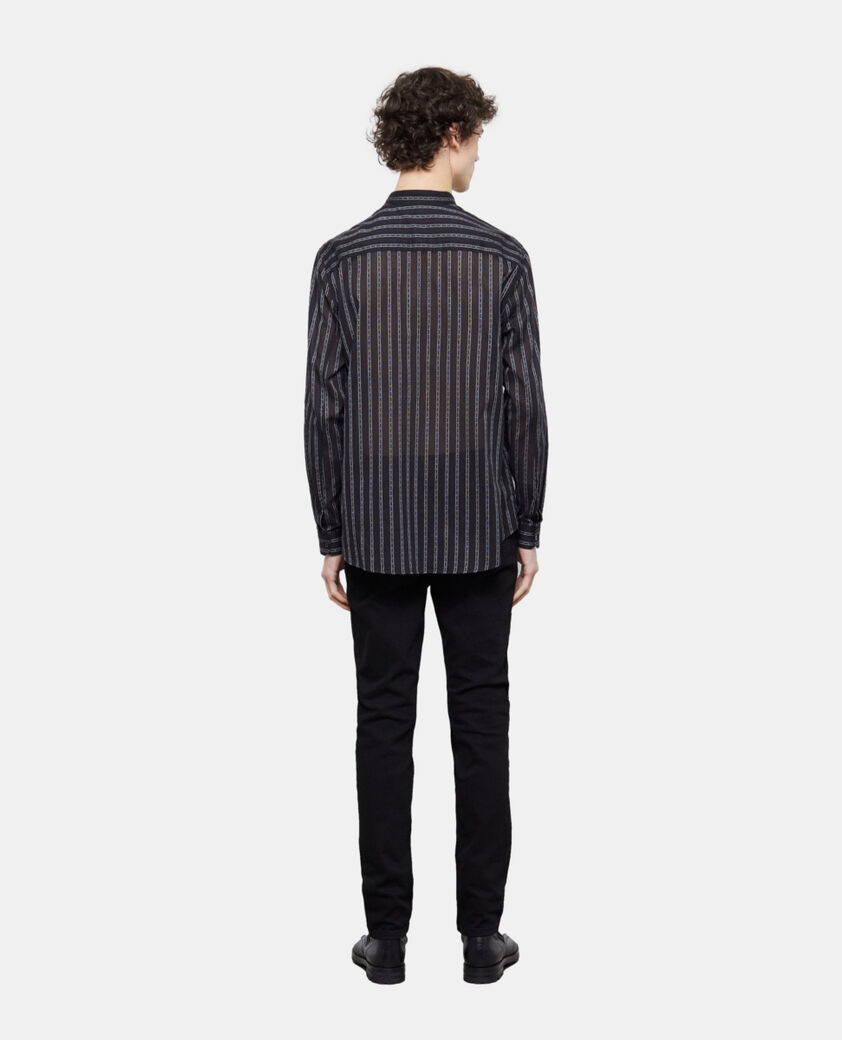 The Kooples HERREN BLACK gestreiftes schwarzes hemd mit offizierskragen