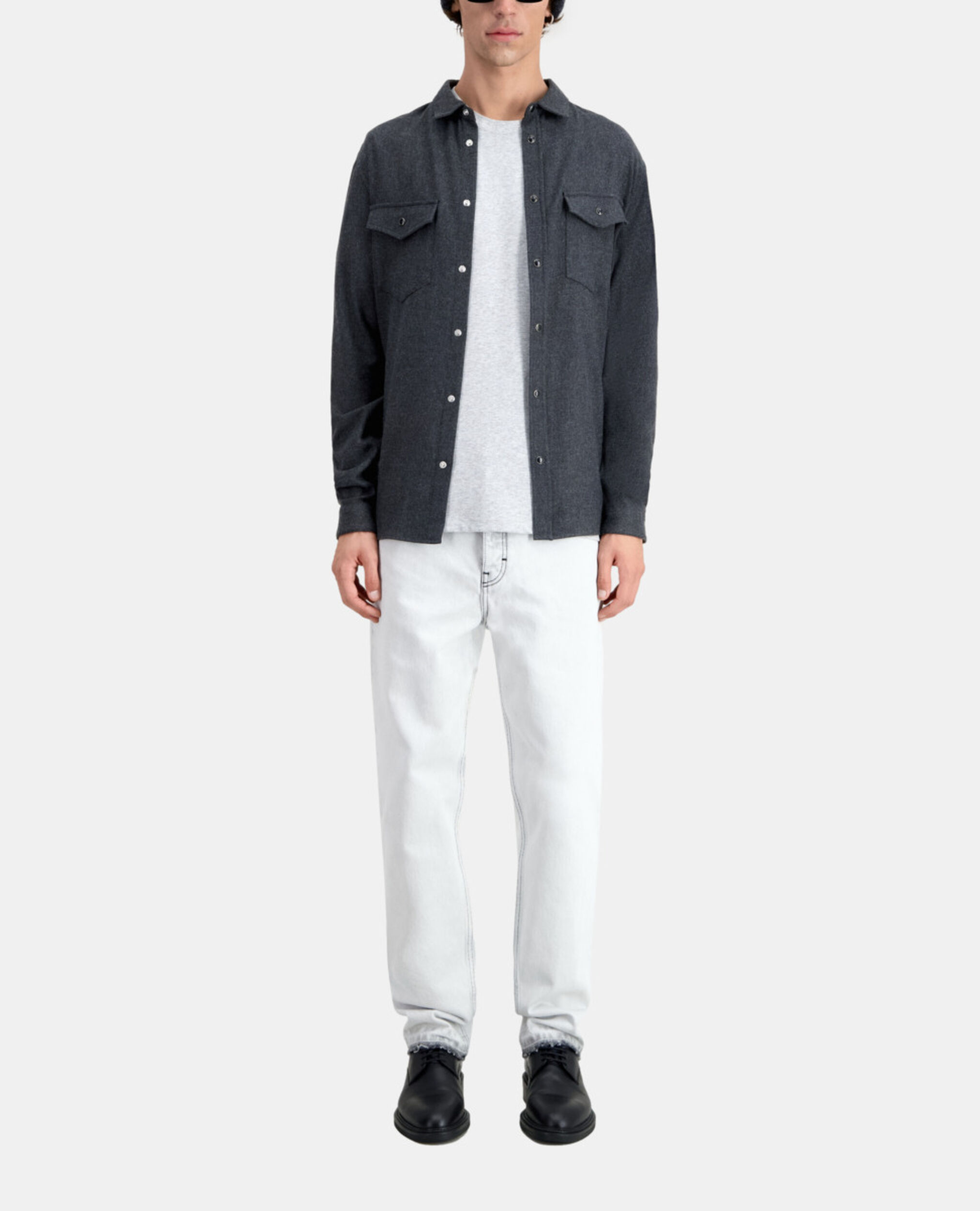 Grey flannel shirt, GREY, hi-res image number null