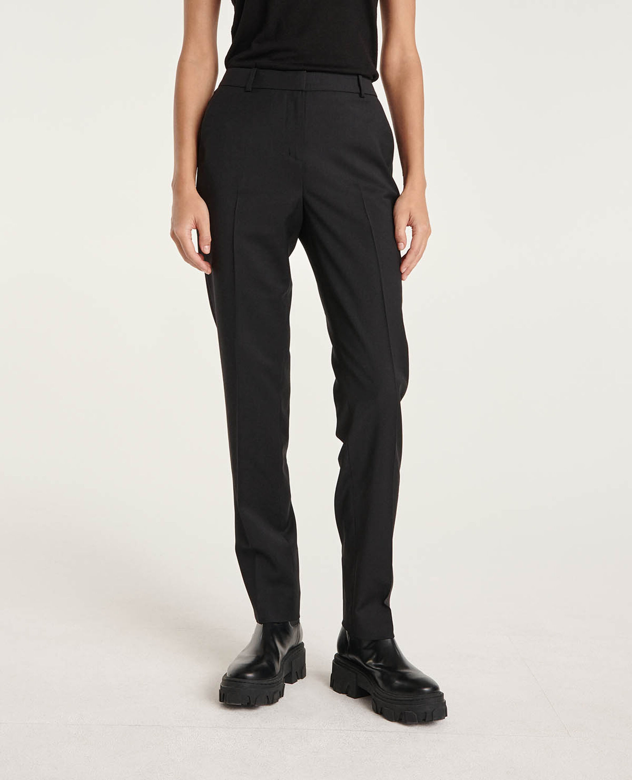Formal flowing black trousers in wool, BLACK, hi-res image number null