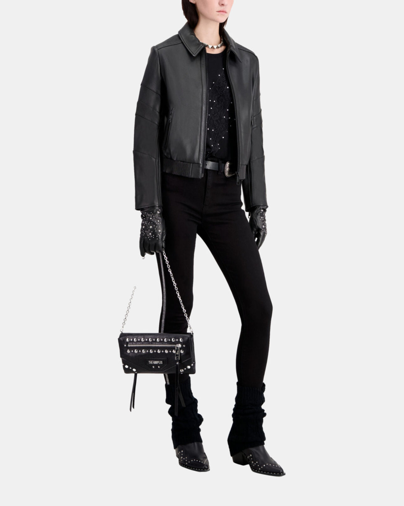 The Kooples FEMME BLACK blouson biker en cuir noir