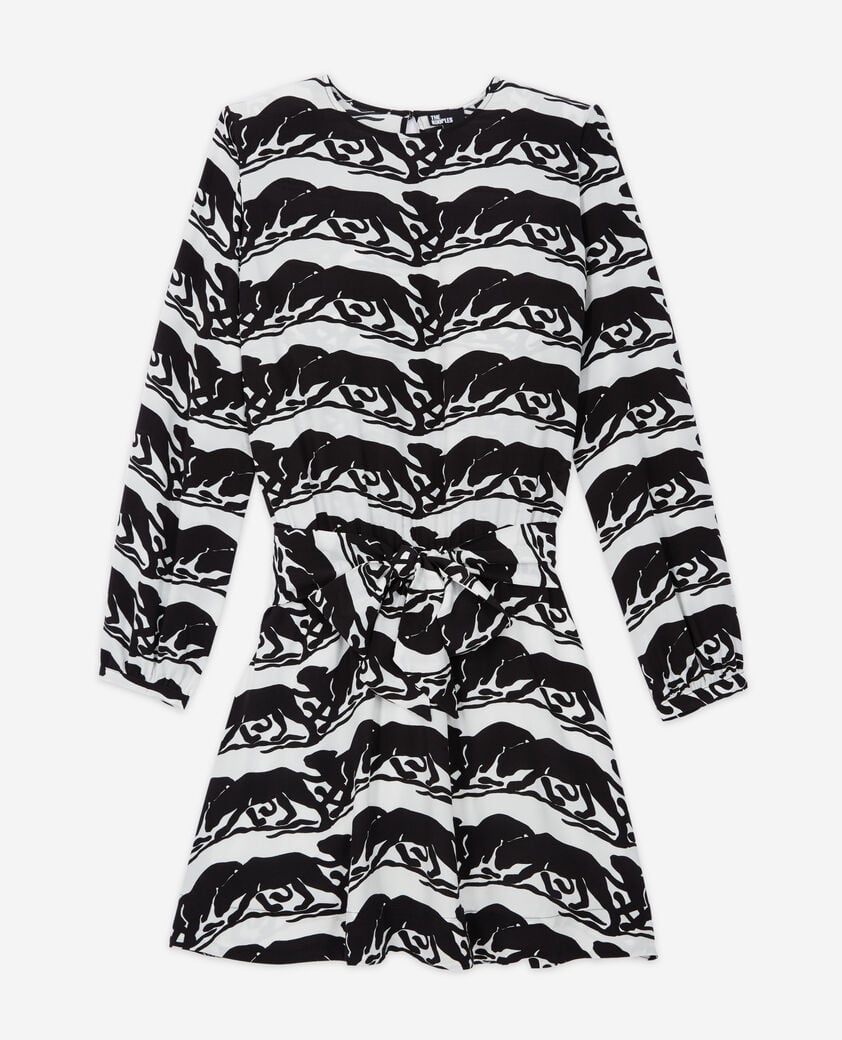 The Kooples F BLACK / WHITE short dress with printed belt