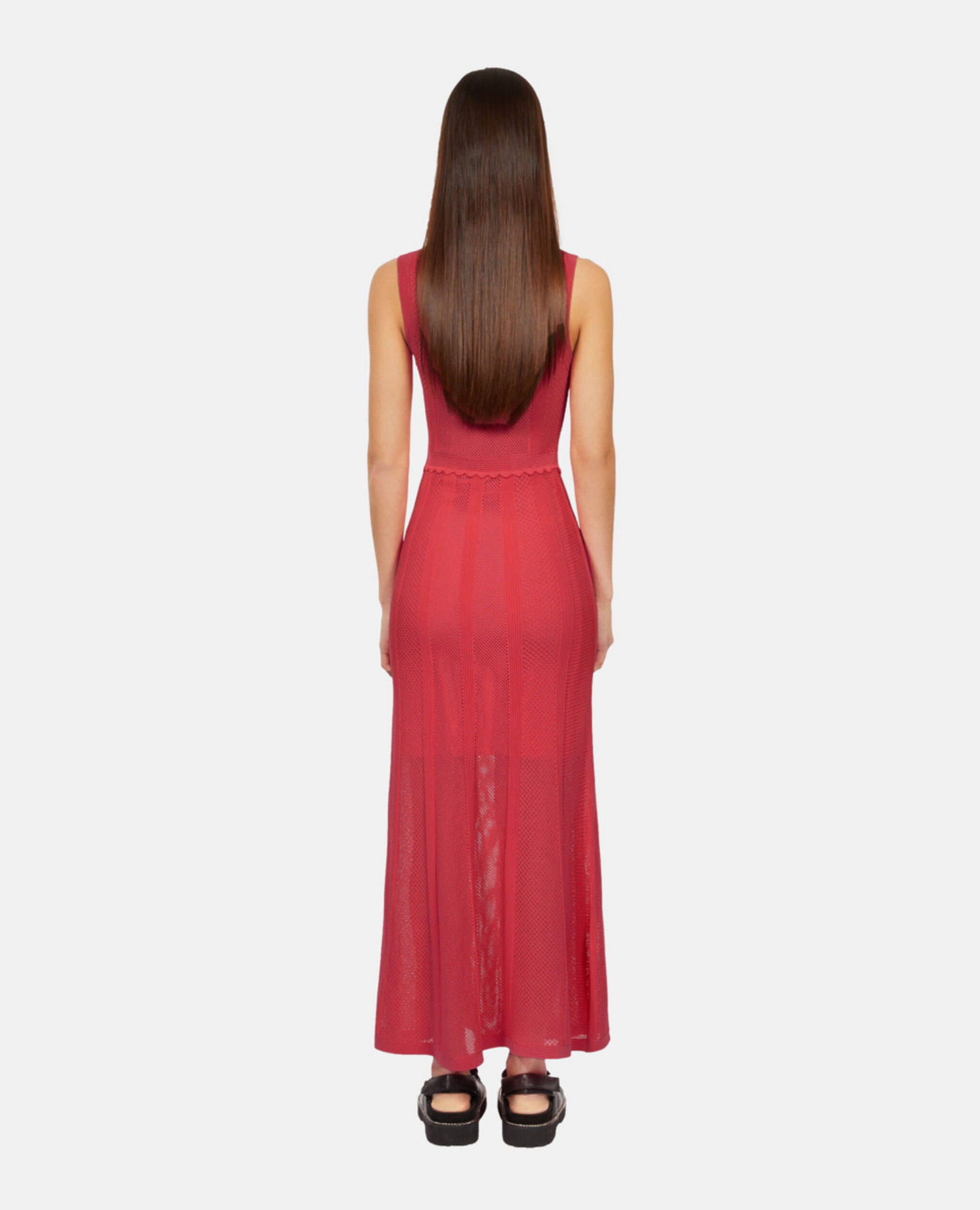 Long fuchsia openwork knit dress, RETRO PINK, hi-res image number null