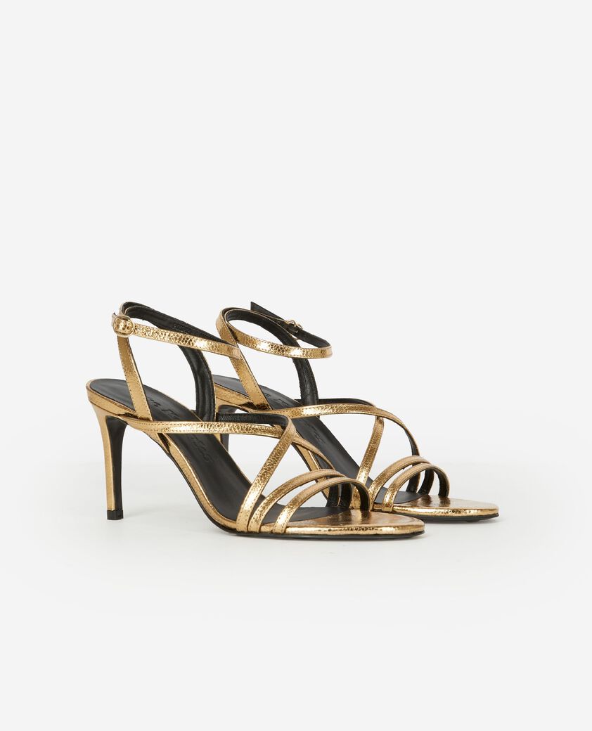 The Kooples DAMEN SHINY GOLD sandalen mit abs&auml;tzen aus goldfarbenem leder