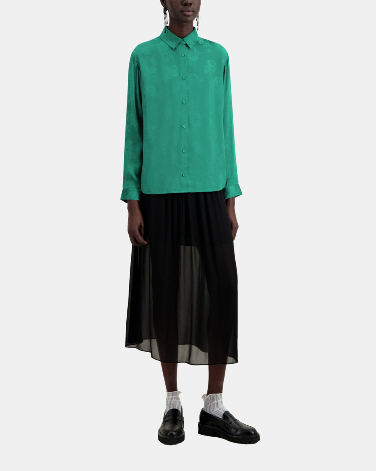 The Kooples FEMME GREEN chemise jacquard fleurie verte