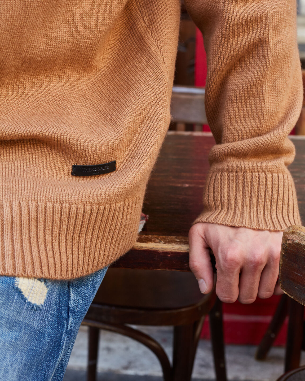The Kooples HOMME BEIGE pull laine cachemire beige col roulé