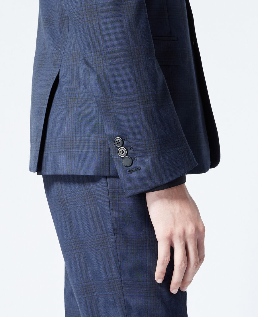 veste laine bleu marine à carreaux