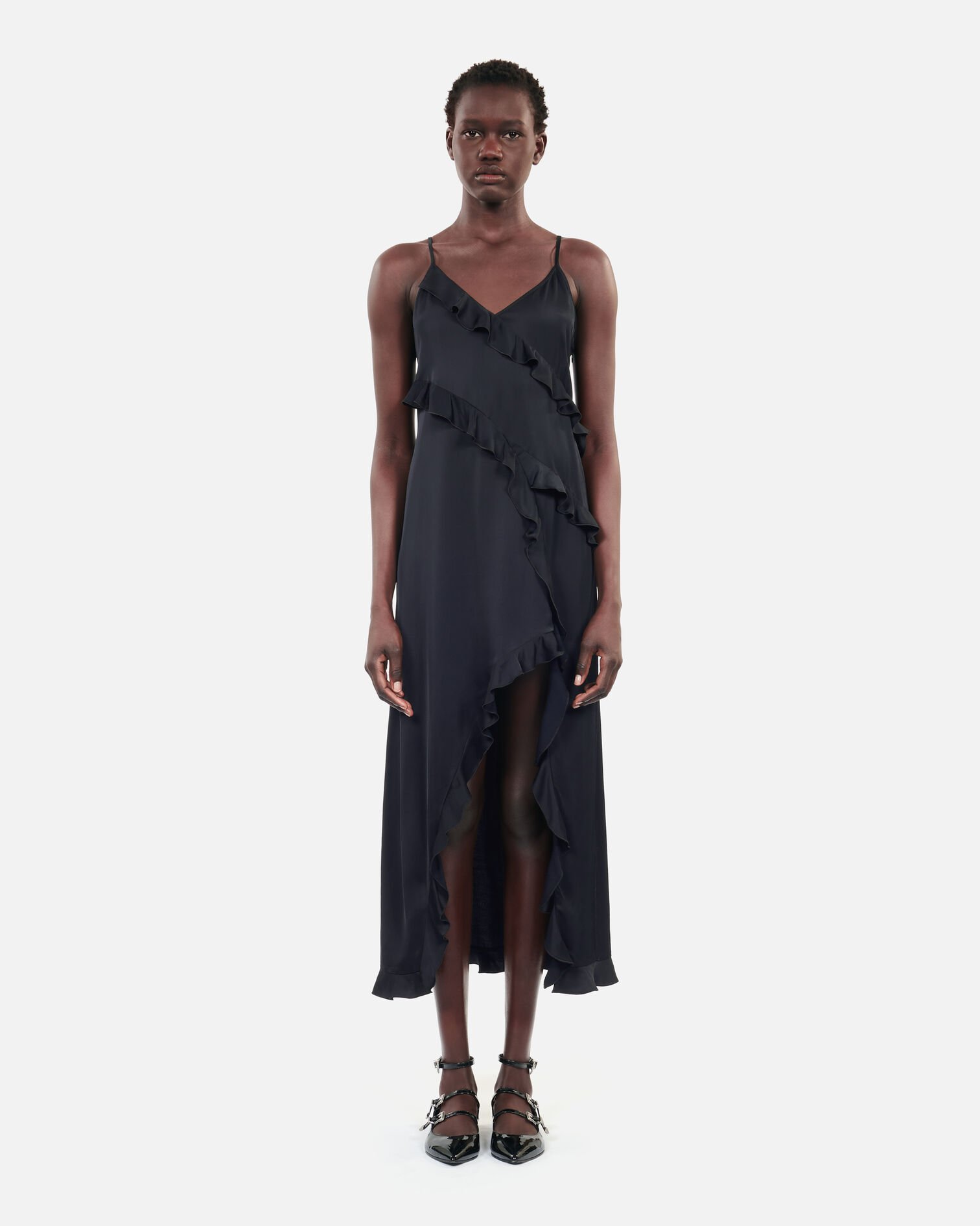 Black long slipdress, BLACK, hi-res image number null