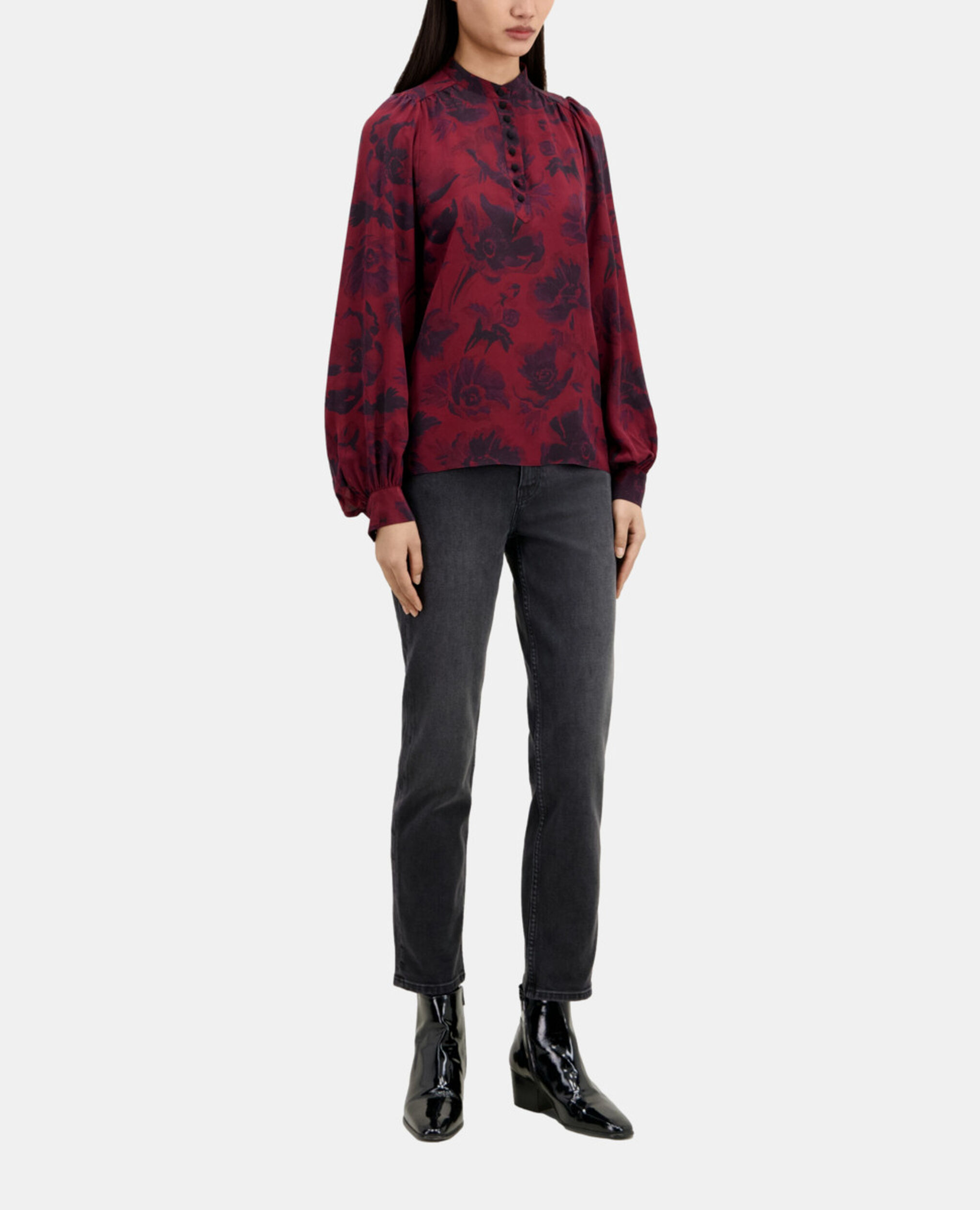 Printed top with buttoning, BLACK - BURGUNDY, hi-res image number null