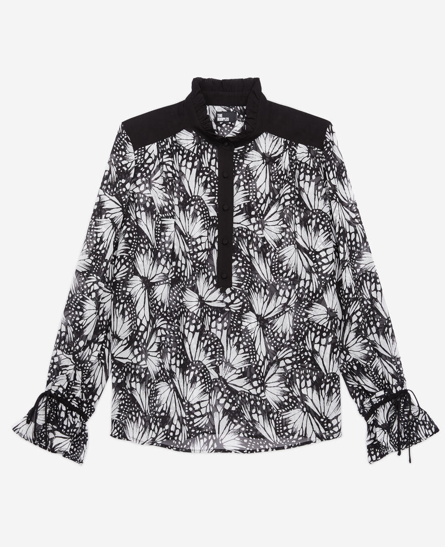 The Kooples FEMME BLACK WHITE top imprim&eacute; avec d&eacute;tails contrast&eacute;s