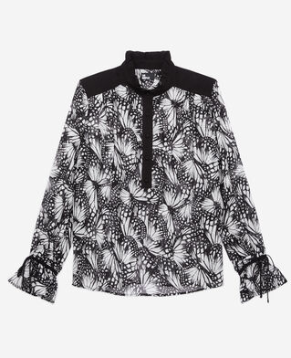 The Kooples FEMME BLACK WHITE top imprim&eacute; avec d&eacute;tails contrast&eacute;s
