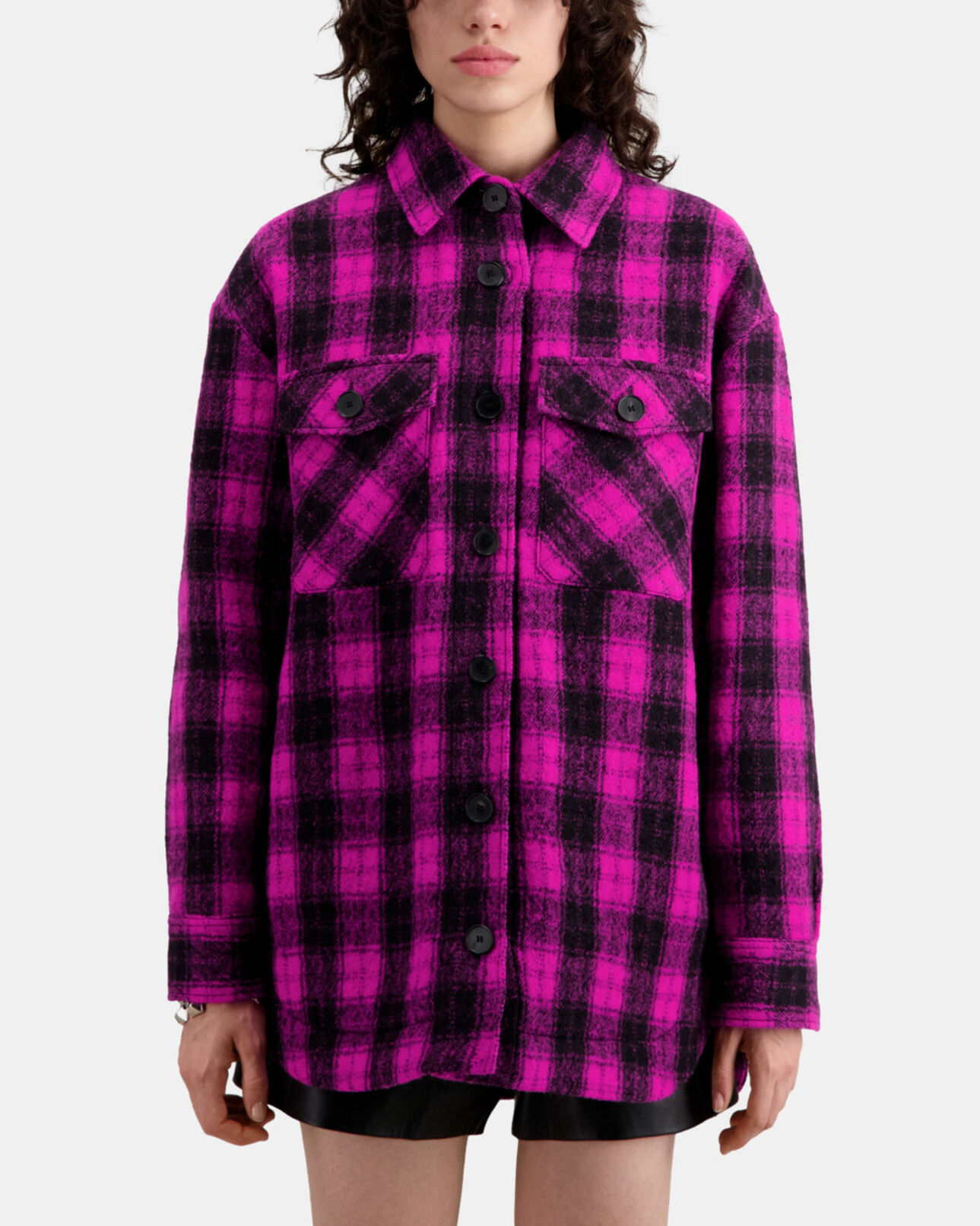 The Kooples WOMEN PINK BLACK overshirt style jacket with pink checks
