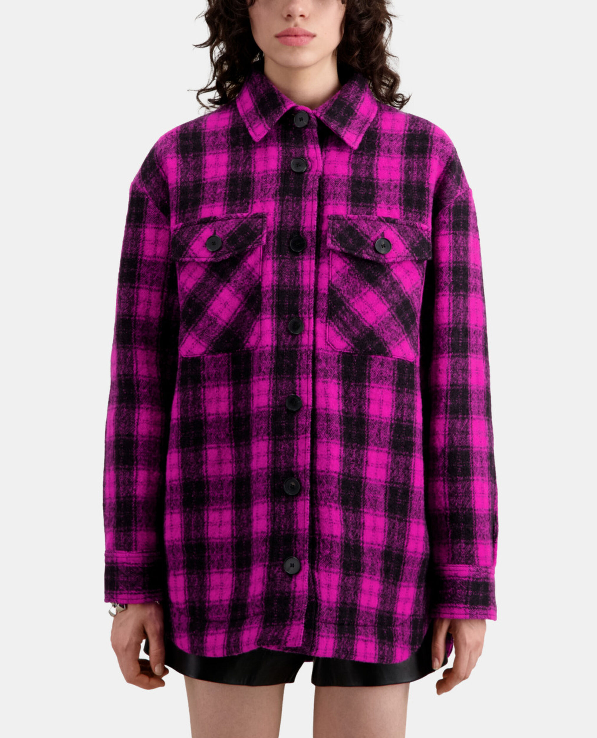 Overshirt style jacket with pink checks, PINK BLACK, hi-res image number null