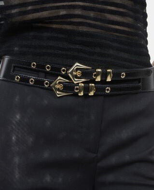 The Kooples F BLACK black leather double buckle belt