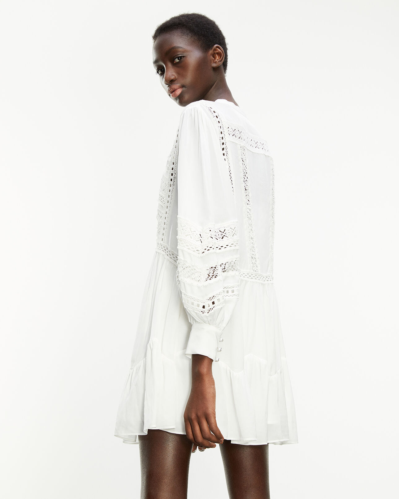 The Kooples WOMEN WHITE short white dress with lace detailing