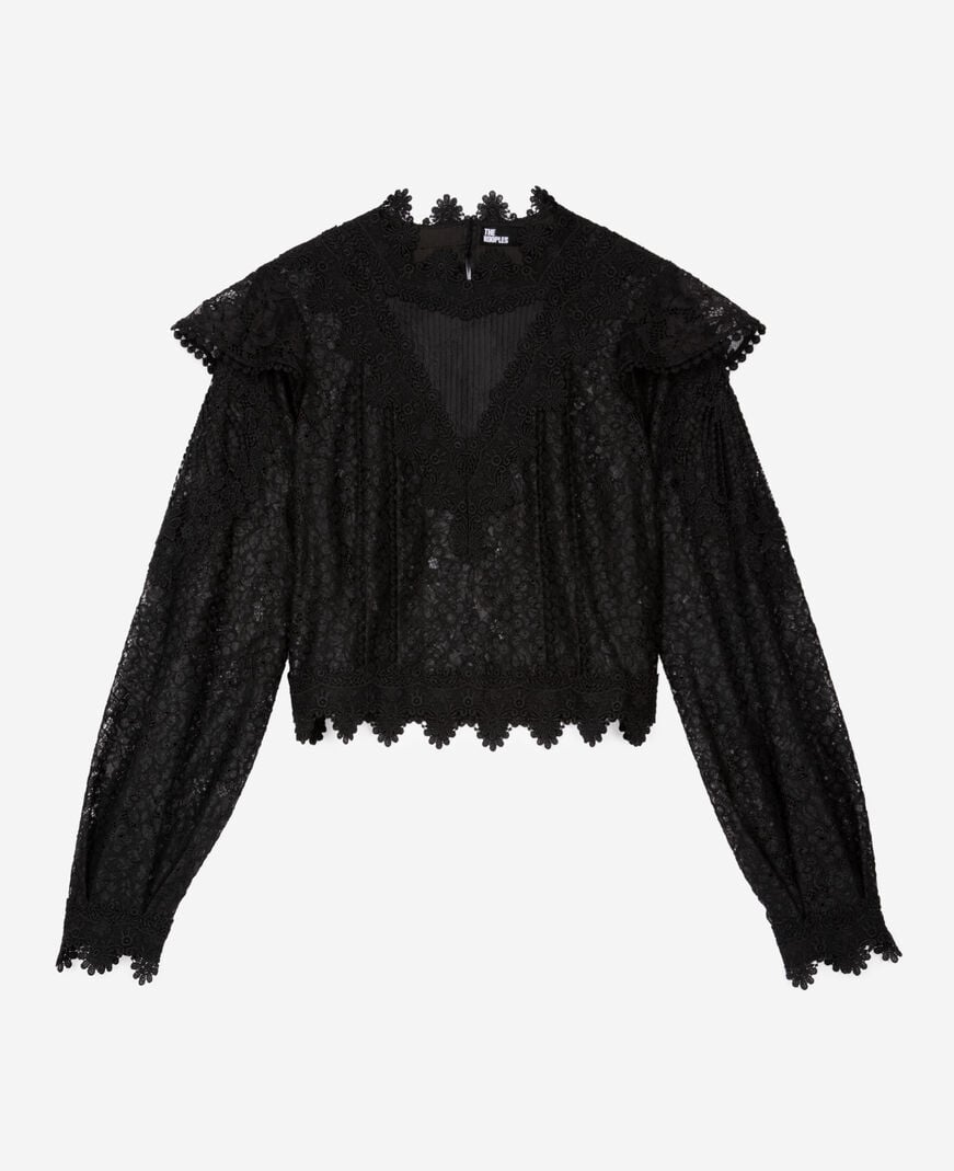 The Kooples MUJER BLACK top de encaje negro