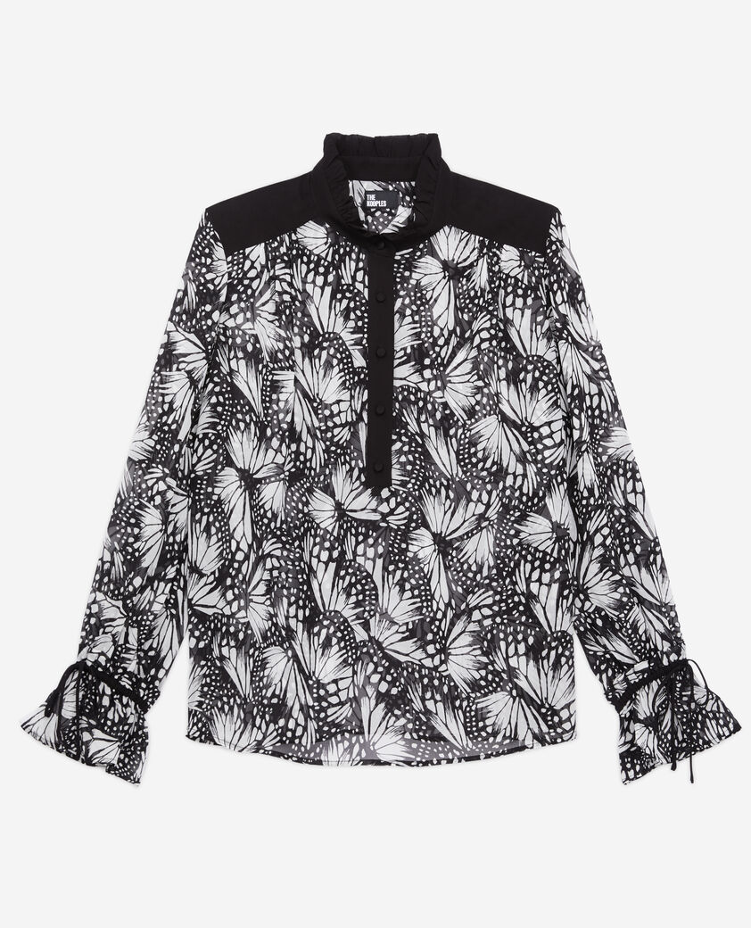 The Kooples FEMME BLACK WHITE top imprimé avec détails contrastés