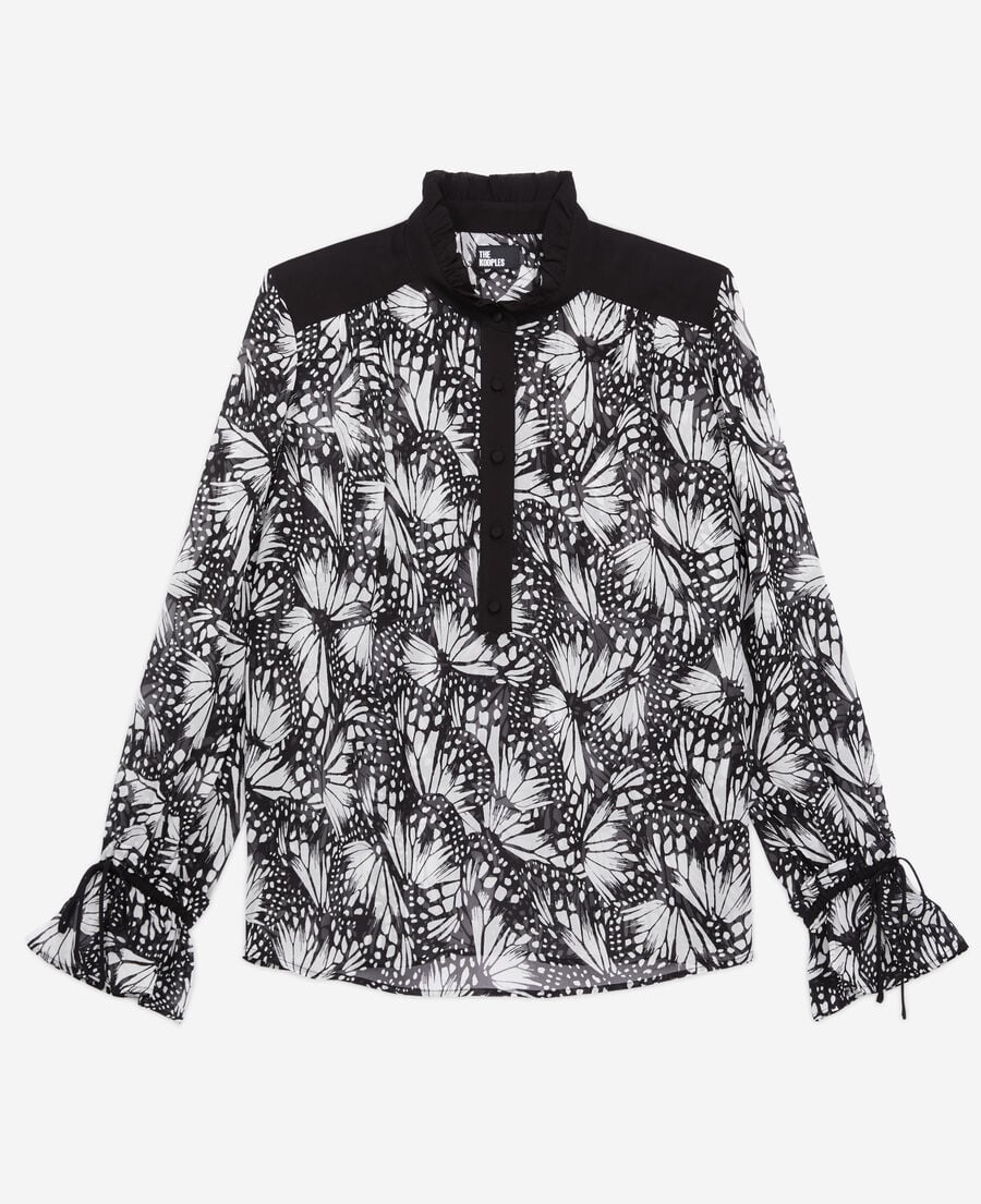 The Kooples FEMME BLACK WHITE top imprimé avec détails contrastés