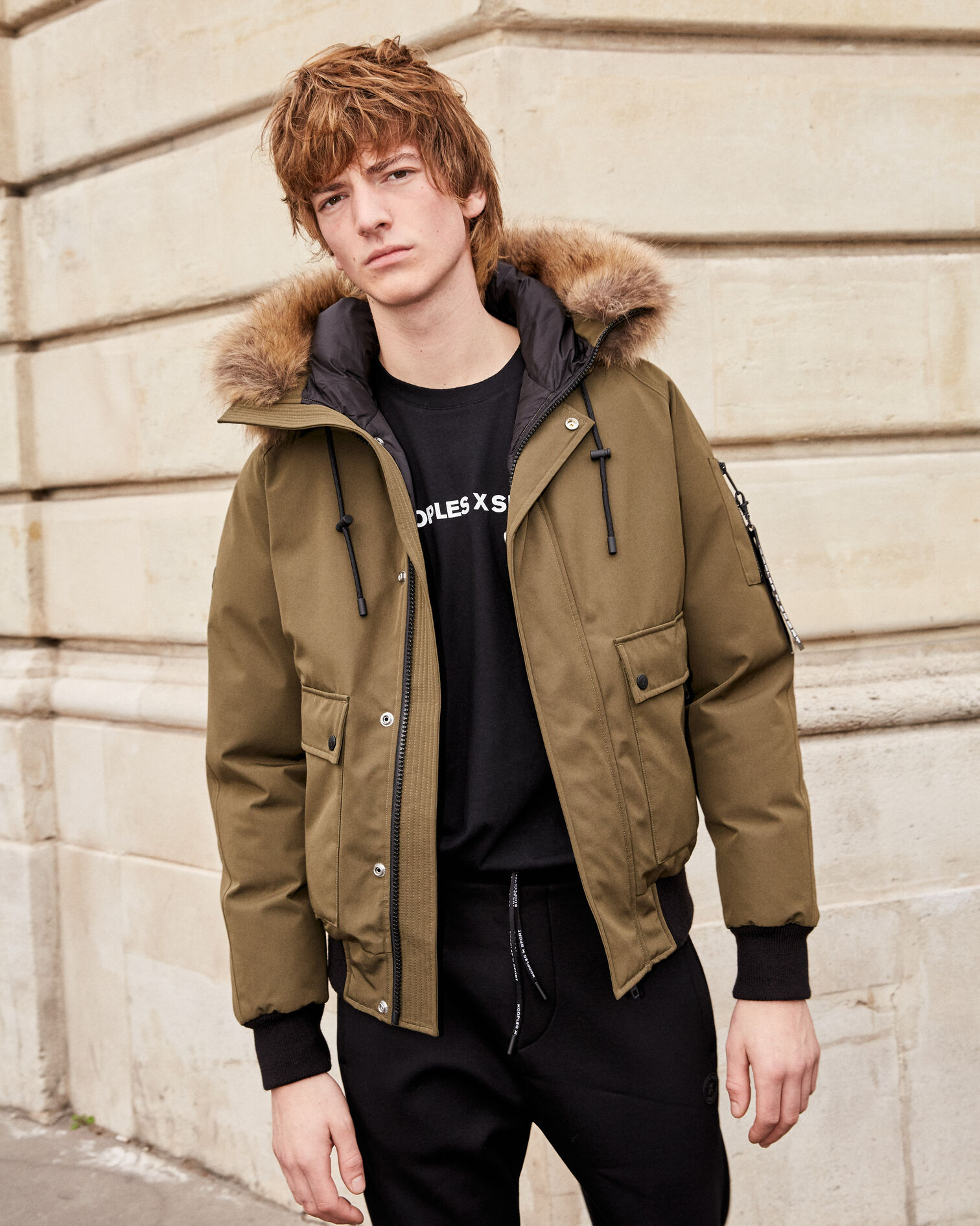 Cropped khaki down jacket with lined hood, KAKI, hi-res image number null