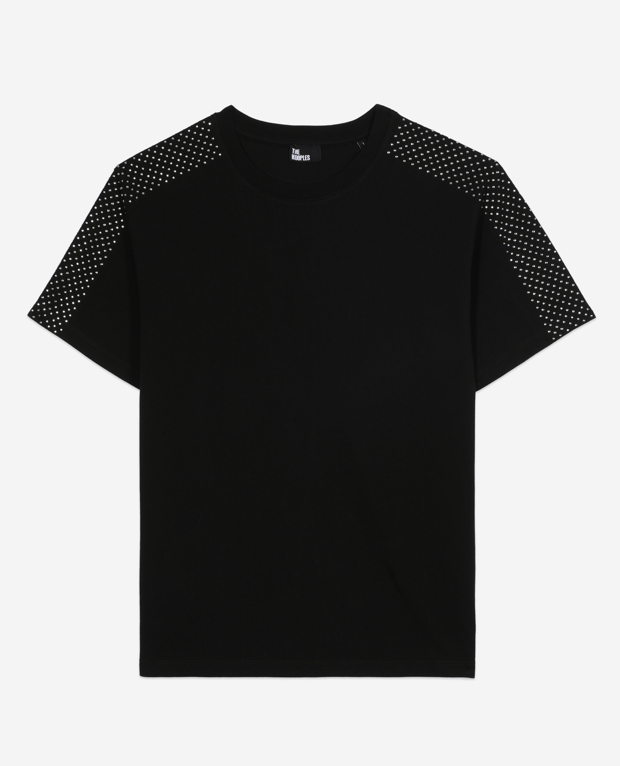 Women's black t-shirt with rhinestones, BLACK, hi-res image number null