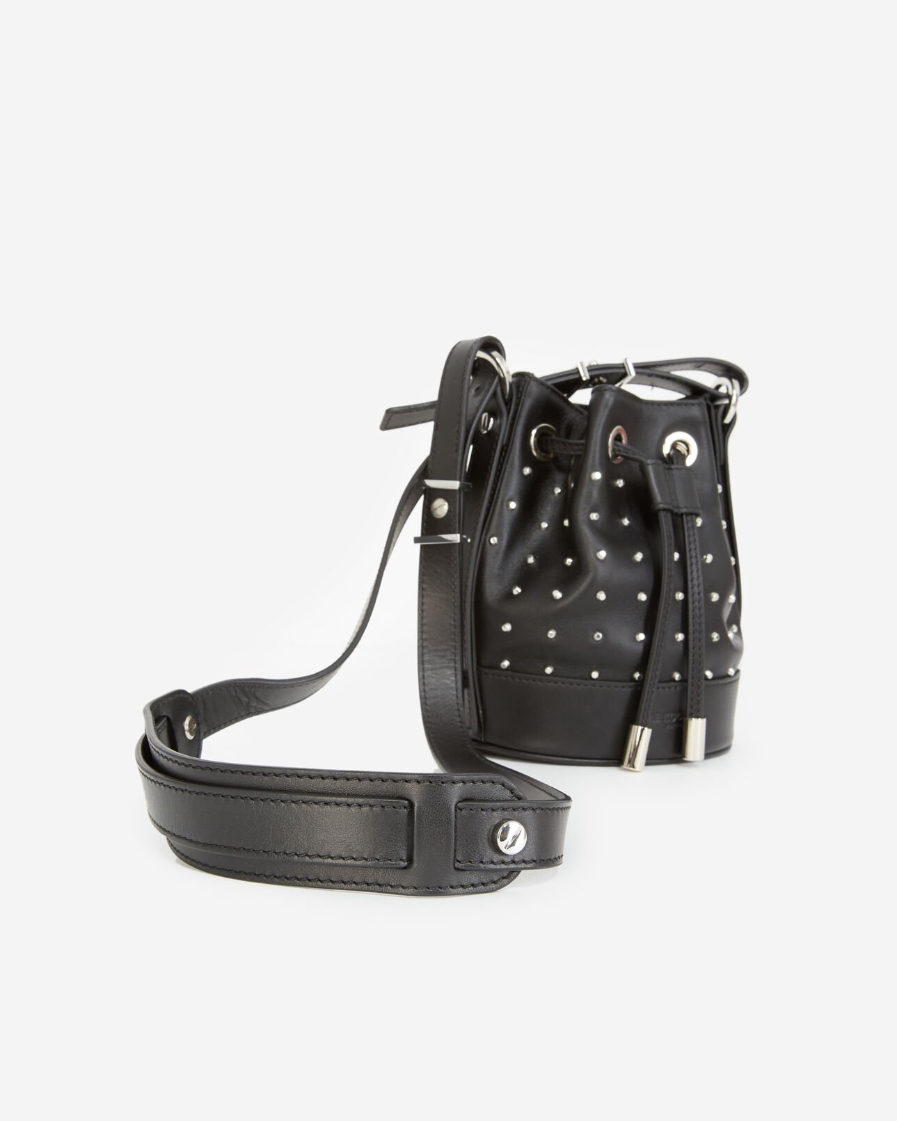 The Kooples WOMEN BLACK / SILVER studded small tina bag in smooth black leather