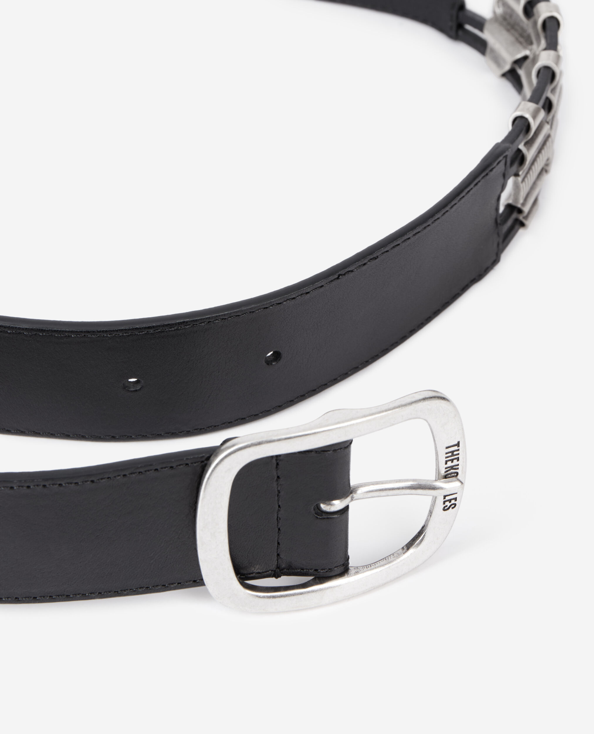 Black leather belt with metallic inserts, BLACK, hi-res image number null